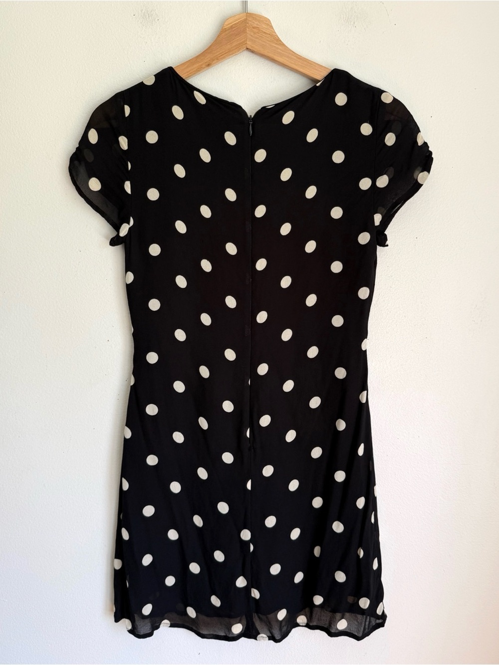 Reformation Polka Dot V Neck Mini Dress Short Sleeve in Black - Picture 4 of 6